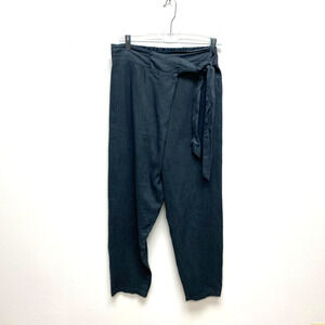 Frockk Blue Gray Naturally Wearable Linen Tie Waist Crossover Ankle Pants S